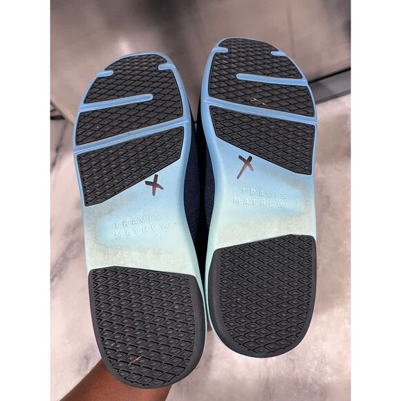 Travis Mathew Men’s Knit Sneakers SZ 10.5 Navy Aqua Sole Comfort casual Shoe